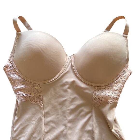 FIT Size XL Pink Blush Shapewear Bodysuit Woman Underwire Lace Hook Crotch - Picture 2 of 5